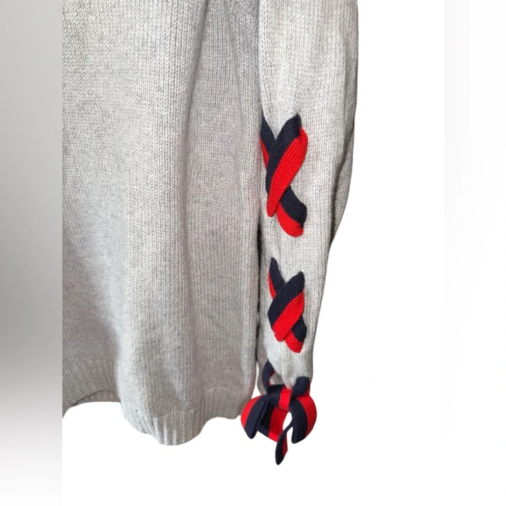 Boden Angelica Gray Cashmere Blend Knit Crewneck Tie Sleeves Sweater Size Small - Picture 4 of 7